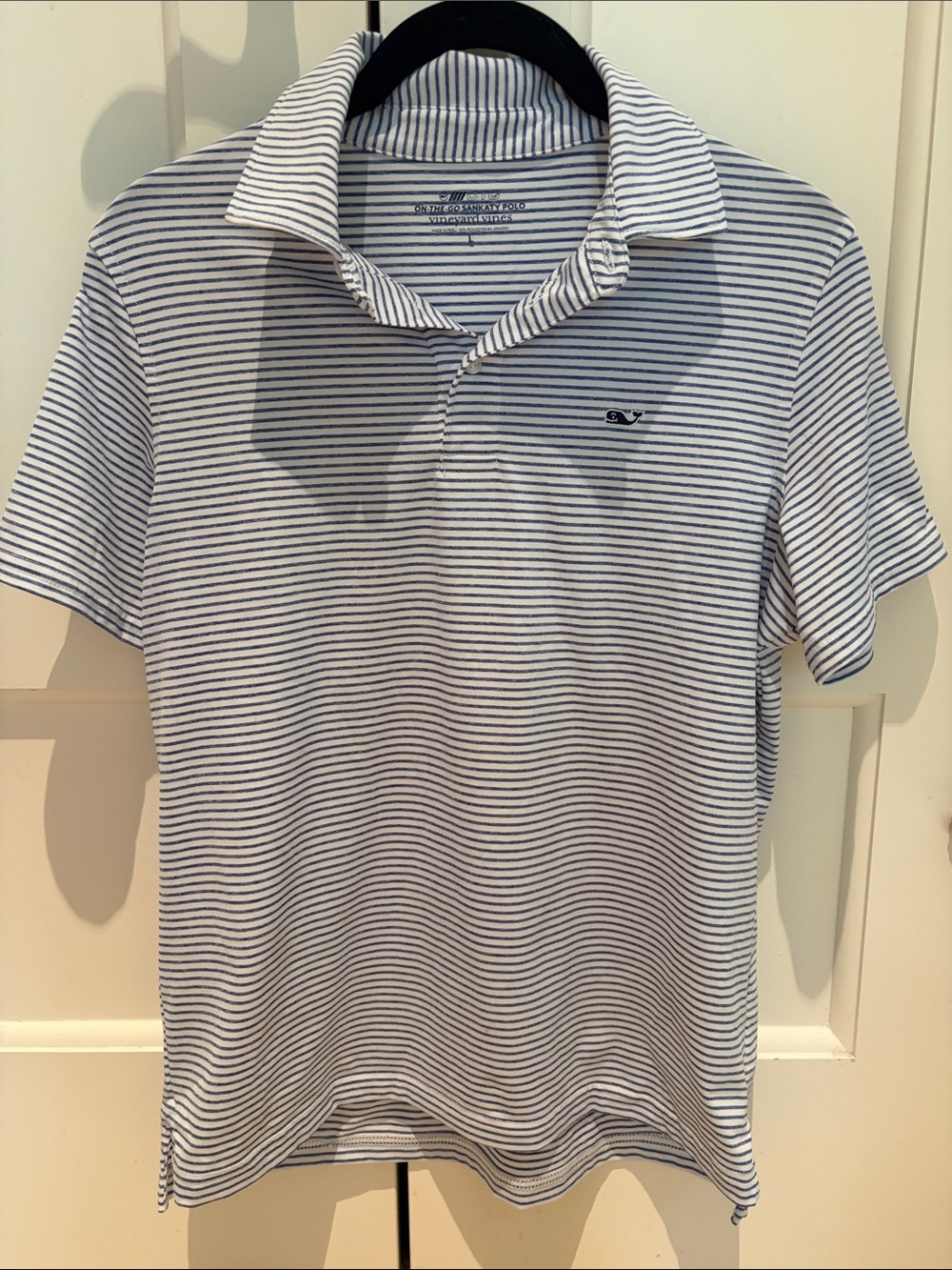 Vineyard Vines Boy’s White Polo with Navy Micro-Stripes